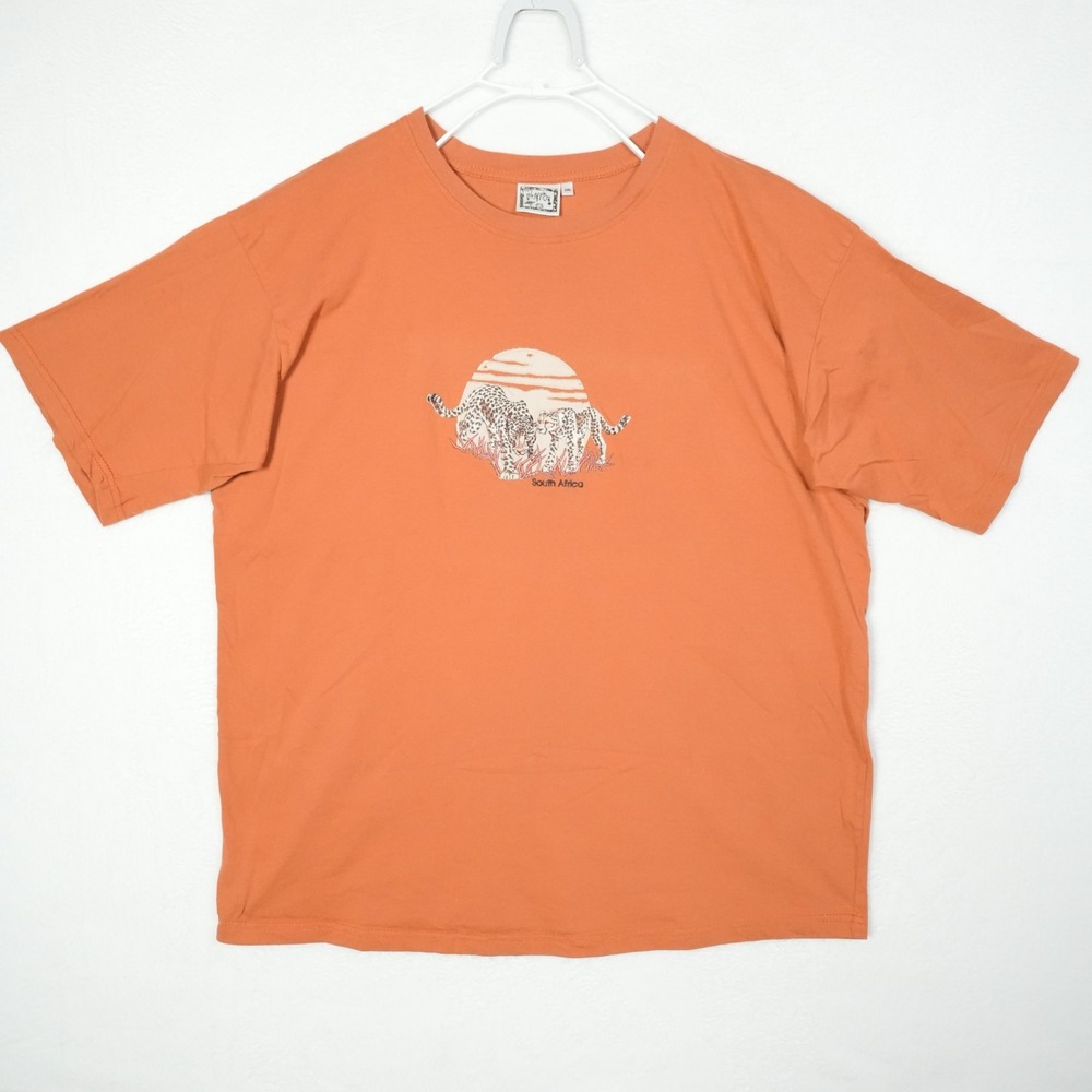 It's Africa T shirt Mens Size 2XL Orange Cheetah Jaguar South Africa Embroidered